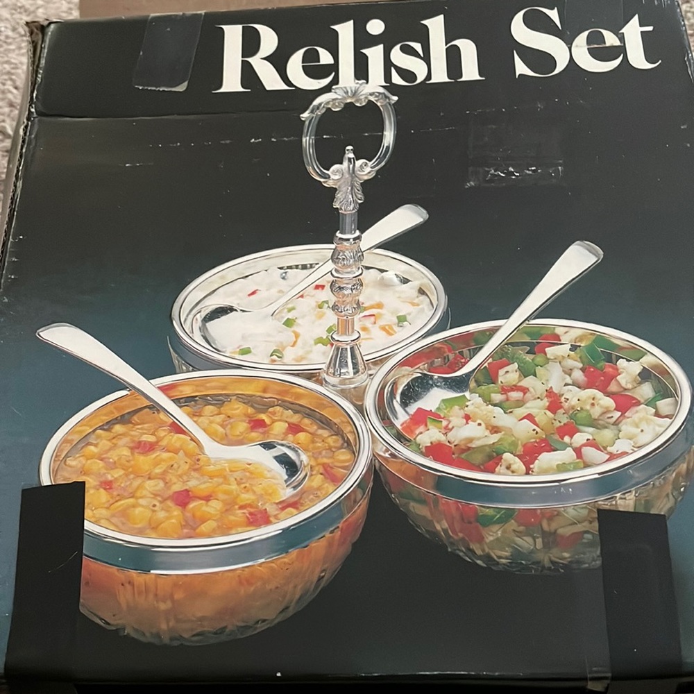 Leonard - Silver plate and Crystal Triple Relish Dish